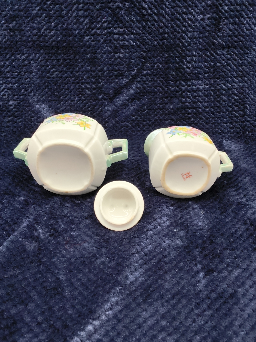 Antique Nippon Hand-Painted Floral Sugar & Creamer Set - Octagonal Lustreware - Picture 15 of 16